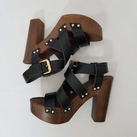 Mossimo Platform Heels Black Brown Woodgrain 6.5 - Picture 2 of 7